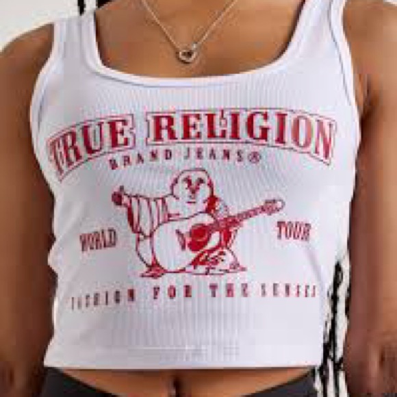 True Religion White Ribbed Tank Top - Size M - Picture 2 of 6